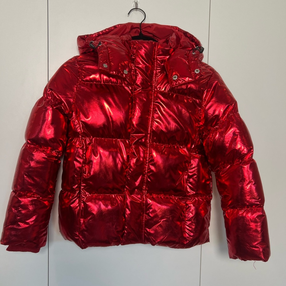 Kids Shiny Metallic Red Puff Coat. Never worn!